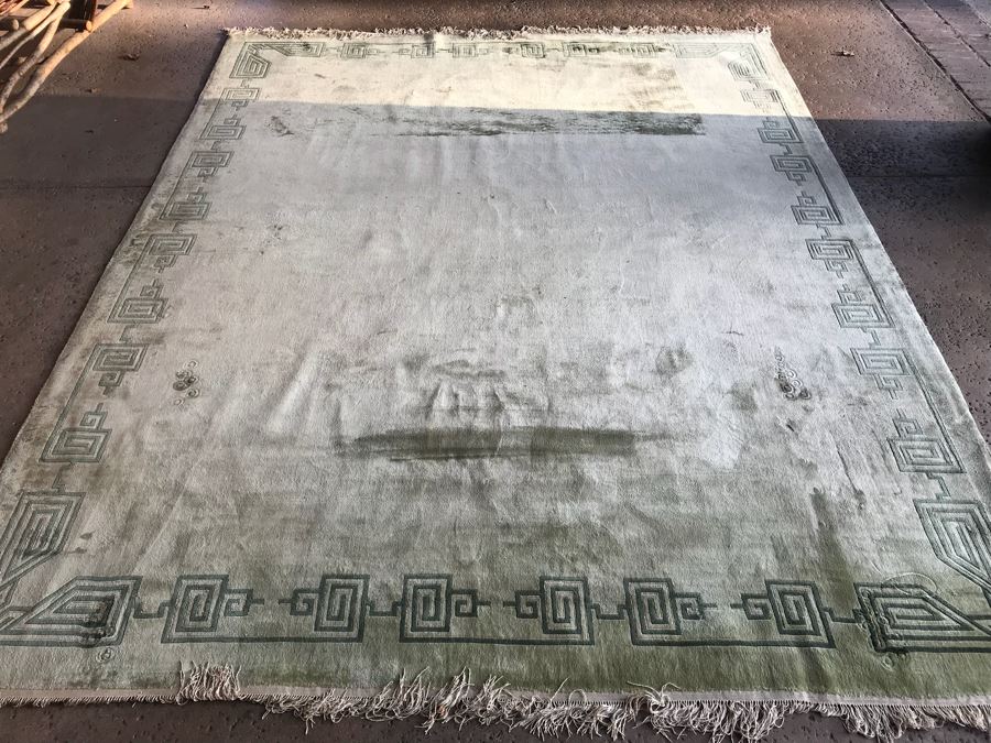 Silk Asian Geometric Pattern Light Green Area Rug 10'  X 7' 11' [Photo 10]