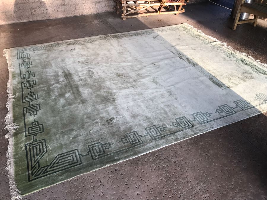 Silk Asian Geometric Pattern Light Green Area Rug 10'  X 7' 11' [Photo 7]
