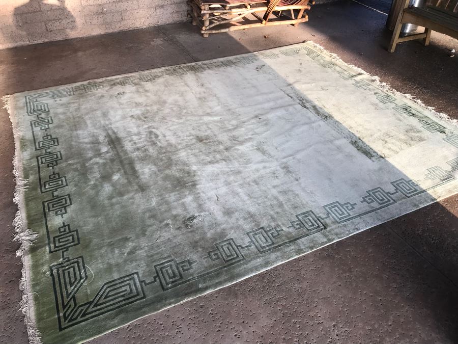 Silk Asian Geometric Pattern Light Green Area Rug 10'  X 7' 11' [Photo 8]