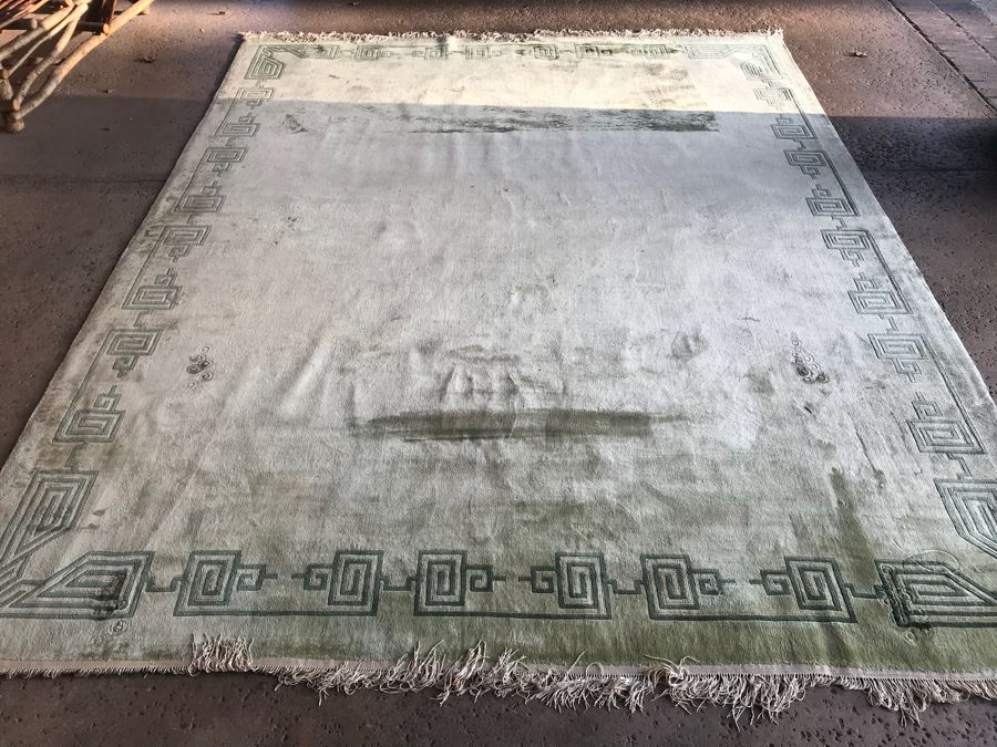 Silk Asian Geometric Pattern Light Green Area Rug 10'  X 7' 11' [Photo 9]