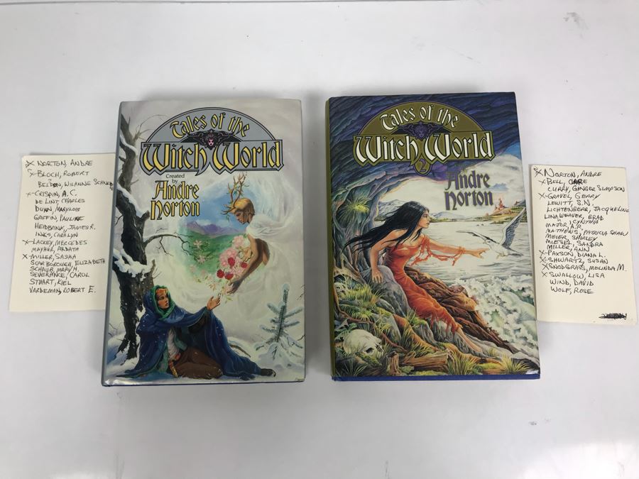 JUST ADDED - Pair Of Signed Books Tales Of The Witch World Created By Andre Norton - Signed By Andre Norton, Robert Bloch, A.C. Crispin, Mercedes Lackey, Sasha Miller And More - See Photos [Photo 1]