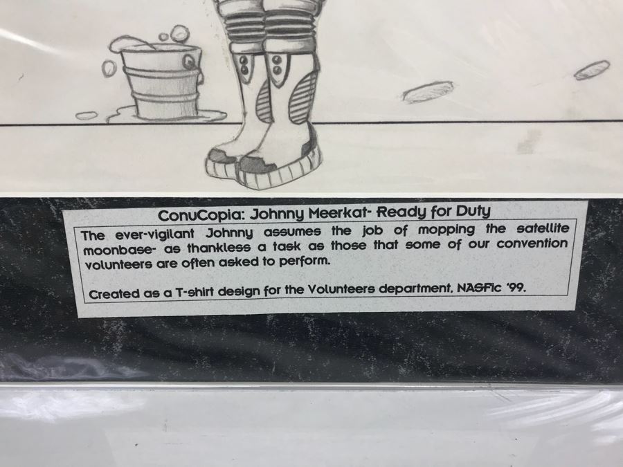 Original Pencil Drawing Titled 'ConuCopia: Johnny Meerkat - Ready For Duty' Created As T-Shirt Design For NASFic 1999 18' X 14' [Photo 7]