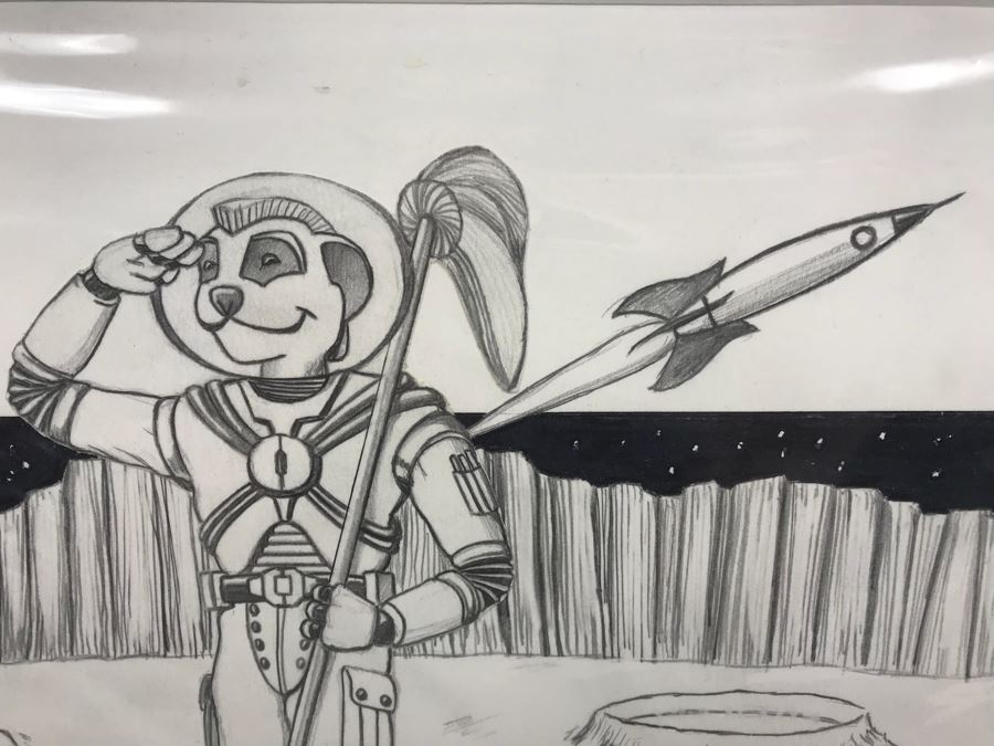 Original Pencil Drawing Titled 'ConuCopia: Johnny Meerkat - Ready For Duty' Created As T-Shirt Design For NASFic 1999 18' X 14' [Photo 4]