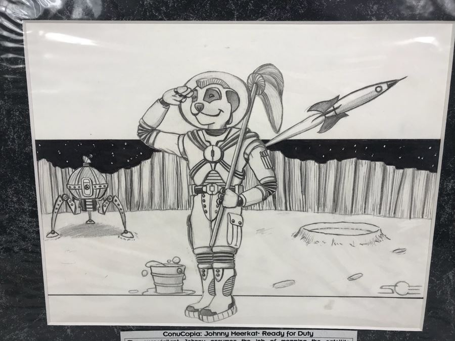 Original Pencil Drawing Titled 'ConuCopia: Johnny Meerkat - Ready For Duty' Created As T-Shirt Design For NASFic 1999 18' X 14' [Photo 3]