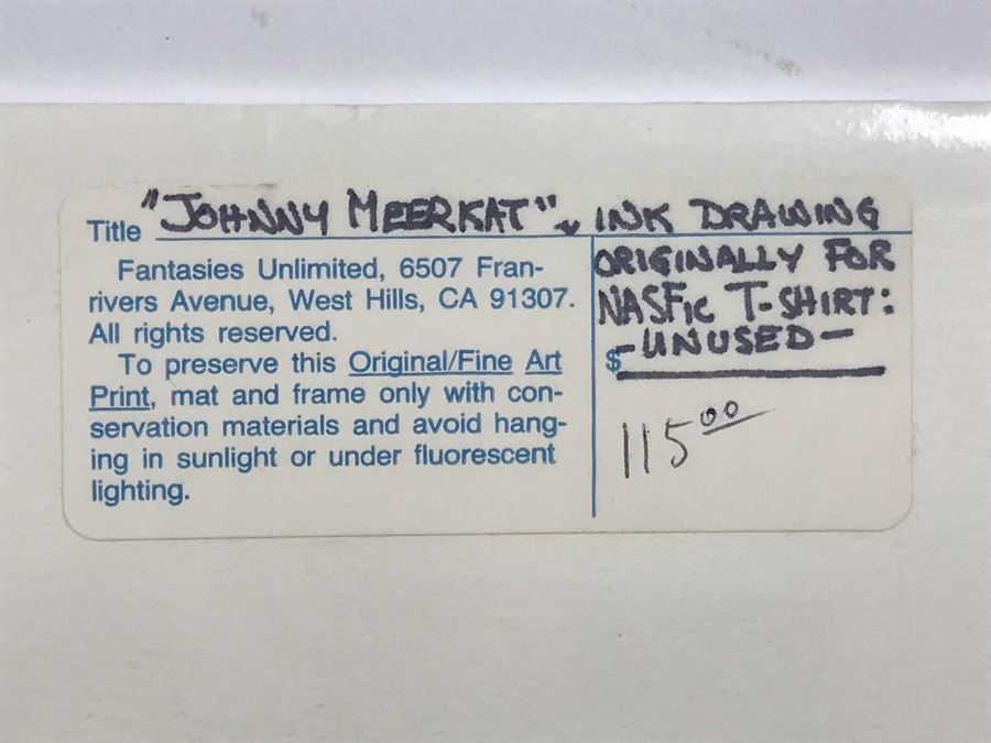 Original Ink Drawing Titled 'Johnny Meerkat' Created As T-Shirt Design For NASFic By Austin 1999 [Photo 6]