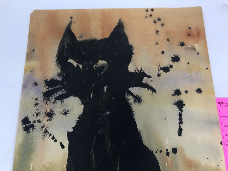 Vintage Original Watercolor Painting By Bjo Trimble Titled 'Halloween Cat' 11' X 17' [Photo 2]
