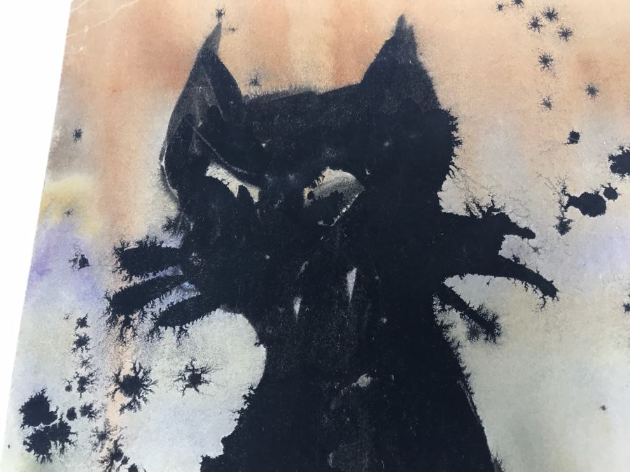 Vintage Original Watercolor Painting By Bjo Trimble Titled 'Halloween Cat' 11' X 17' [Photo 3]