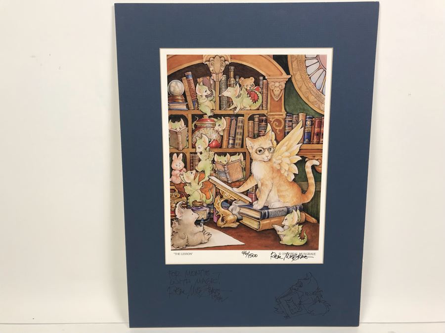Hand Signed Pocket Dragons Print By Real Musgrave With Additional Personalized Hand Drawing Of Pocket Dragons And Signature On Matting 12' X 16' - See Photos
