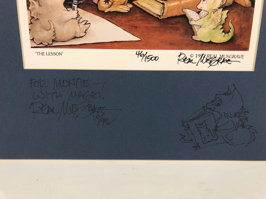 Hand Signed Pocket Dragons Print By Real Musgrave With Additional Personalized Hand Drawing Of Pocket Dragons And Signature On Matting 12' X 16' - See Photos [Photo 3]