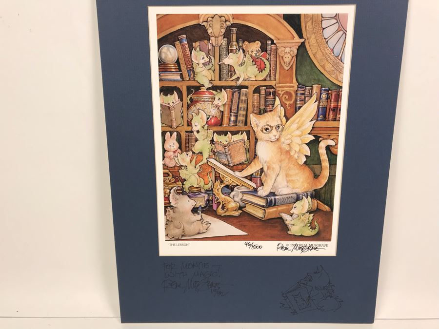 Hand Signed Pocket Dragons Print By Real Musgrave With Additional Personalized Hand Drawing Of Pocket Dragons And Signature On Matting 12' X 16' - See Photos [Photo 2]