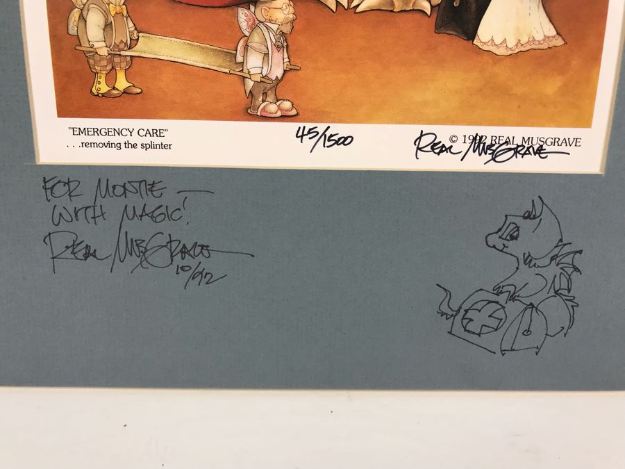 Hand Signed Pocket Dragons Print By Real Musgrave With Additional Personalized Hand Drawing Of Pocket Dragons And Signature On Matting 12' X 16' - See Photos [Photo 3]
