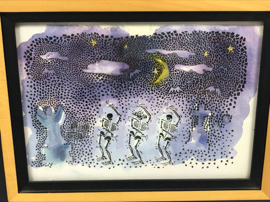 Original Artwork By Laura Bystrom Design Titled 'Jammin In The Boneyard' From Comic Con Art Show 9' X 7' [Photo 1]