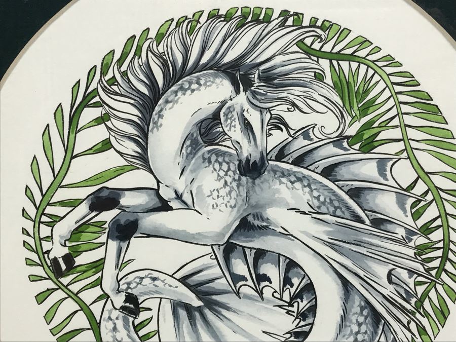 Original Watercolour Painting By Heather Bruton Titled 'Seahorse Roundeau' From Comic Con Art Show 11' X 11' [Photo 3]