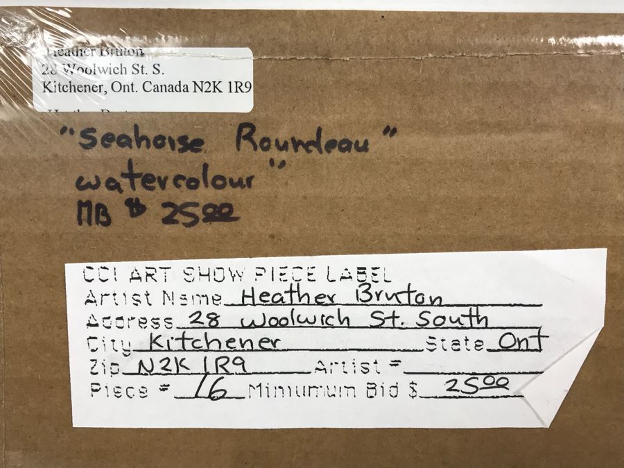 Original Watercolour Painting By Heather Bruton Titled 'Seahorse Roundeau' From Comic Con Art Show 11' X 11' [Photo 7]