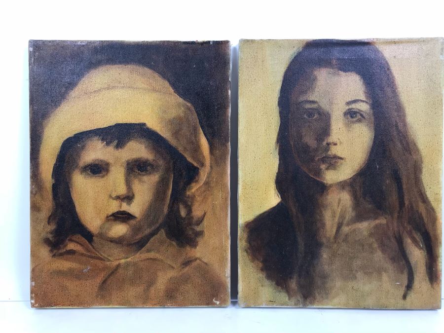 Pair Of Unsigned Portrait Paintings 12' X 16' [Photo 1]