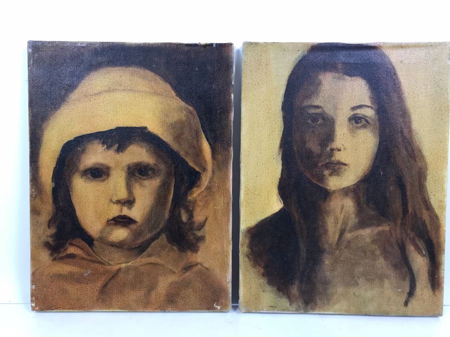 Pair Of Unsigned Portrait Paintings 12' X 16' [Photo 2]