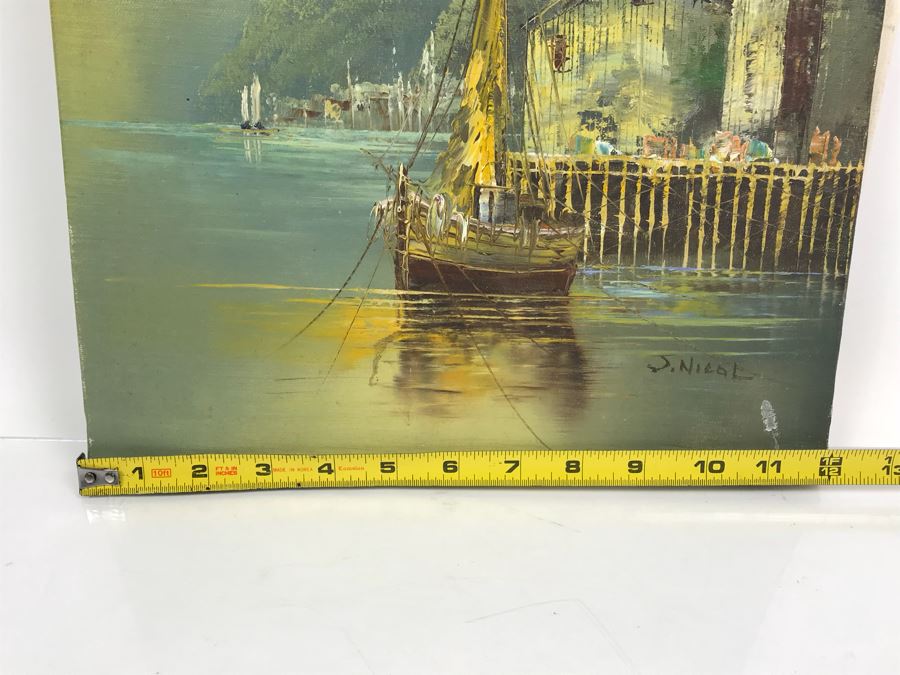 Original Harbour Scene Oil Painting By J. Nicol 12' X 16' [Photo 8]