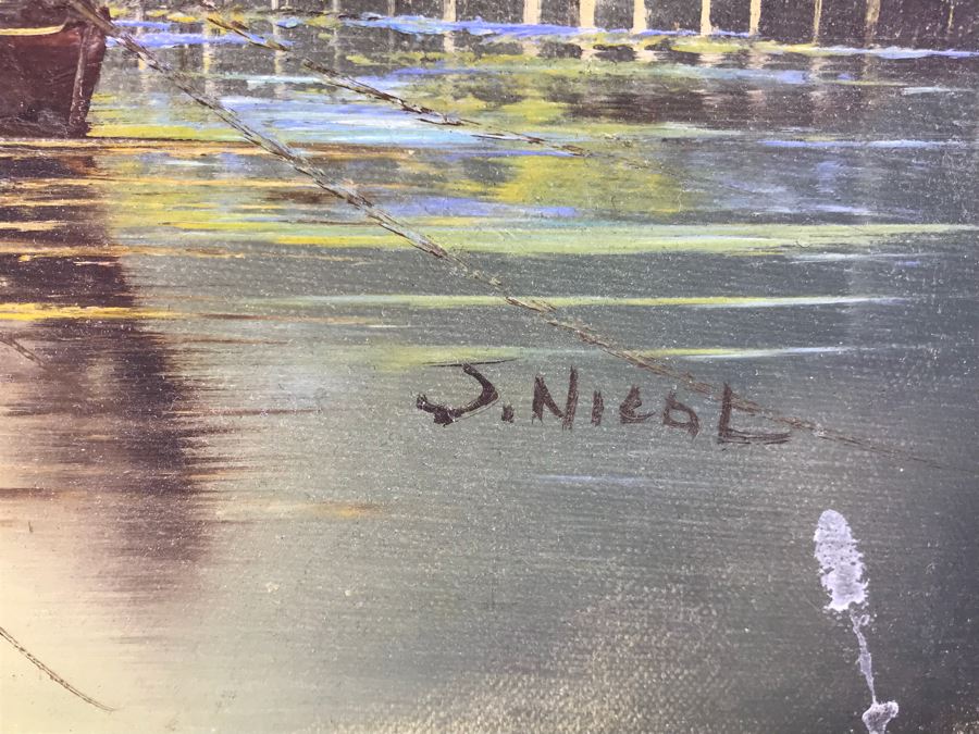 Original Harbour Scene Oil Painting By J. Nicol 12' X 16' [Photo 5]