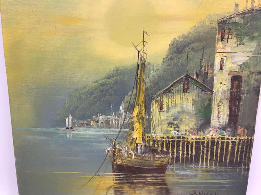 Original Harbour Scene Oil Painting By J. Nicol 12' X 16' [Photo 4]