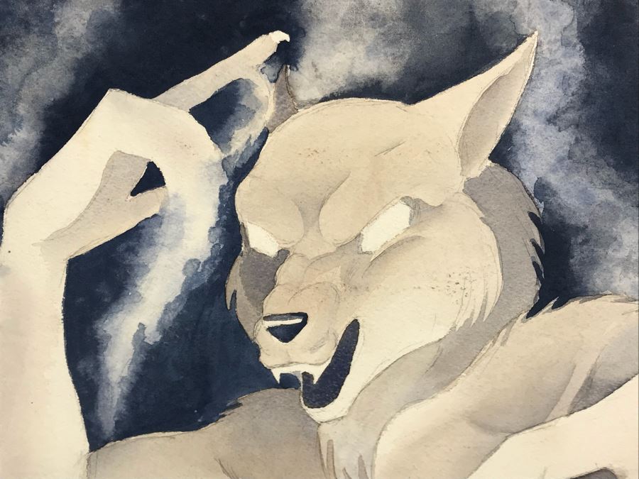 Original Artwork Vintage 1992 By C. Hanson Titled 'The Smoke Wolf' 15' X 22' [Photo 6]