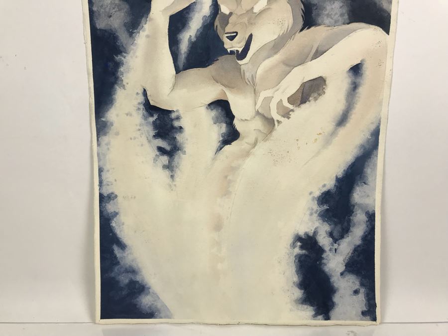 Original Artwork Vintage 1992 By C. Hanson Titled 'The Smoke Wolf' 15' X 22' [Photo 3]