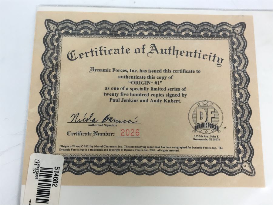 Signed Limited Edition Of ORIGIN* #1 Signed By Paul Jenkins And Andy Kubert With COA [Photo 8]