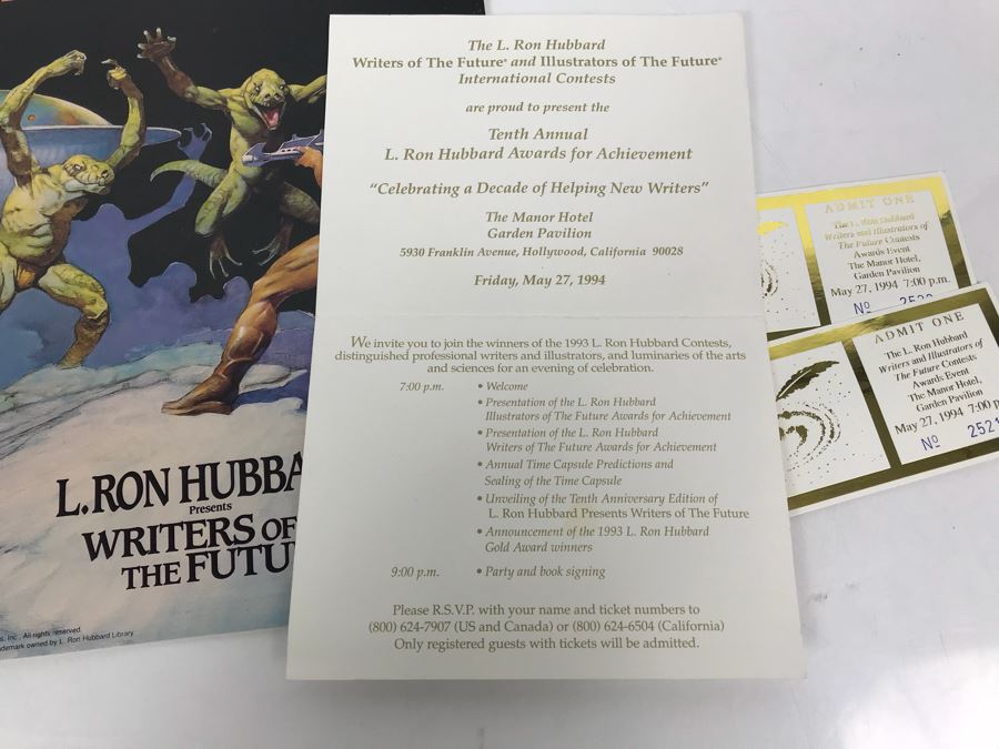 L. Ron Hubbard Writers Of The Future Poster And Invitation And Pair Of Tickets To Attend The L. Ron Hubbard Writers And Illustrators Of The Future Contests Awards Event The Manor Hotel Vintage 1994 [Photo 7]