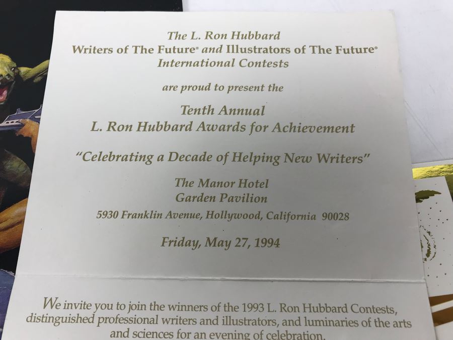 L. Ron Hubbard Writers Of The Future Poster And Invitation And Pair Of Tickets To Attend The L. Ron Hubbard Writers And Illustrators Of The Future Contests Awards Event The Manor Hotel Vintage 1994 [Photo 8]