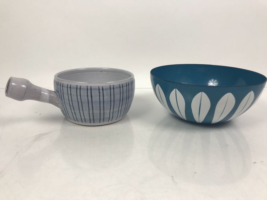Signed Chappell Mid-Century Soup Bowl With Handle And MCM Metal Bowl [Photo 1]