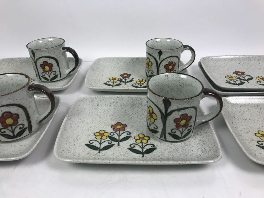 Set Of (5) Vintage Stoneware Luncheon Plate Sets With Coffee Cups And (2) Extra Plates [Photo 2]