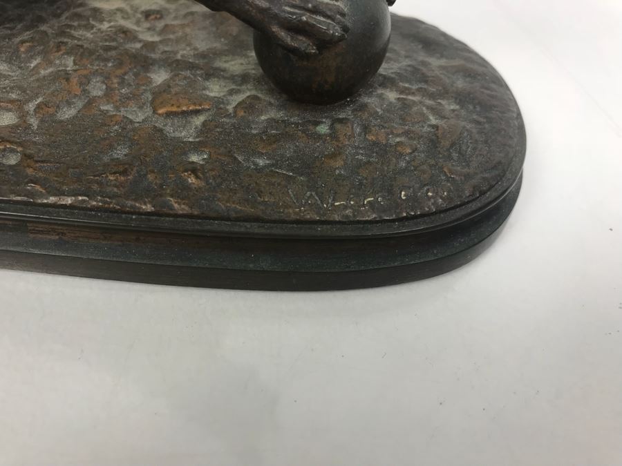 Signed Arthur Waagen (German, 1833–1898) Bronze Statue Of Dog Playing With A Ball Titled 'Chien Jouant Avec Une Boule' 6.3' X 9.3' [Photo 4]