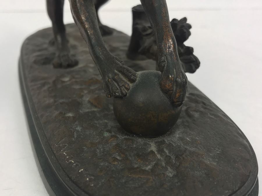 Signed Arthur Waagen (German, 1833–1898) Bronze Statue Of Dog Playing With A Ball Titled 'Chien Jouant Avec Une Boule' 6.3' X 9.3' [Photo 8]