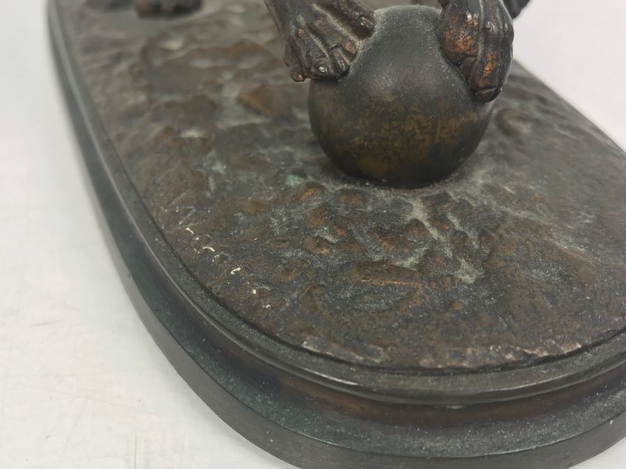 Signed Arthur Waagen (German, 1833–1898) Bronze Statue Of Dog Playing With A Ball Titled 'Chien Jouant Avec Une Boule' 6.3' X 9.3' [Photo 10]