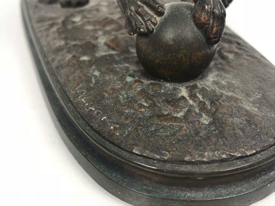 Signed Arthur Waagen (German, 1833–1898) Bronze Statue Of Dog Playing With A Ball Titled 'Chien Jouant Avec Une Boule' 6.3' X 9.3' [Photo 9]