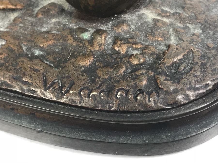 Signed Arthur Waagen (German, 1833–1898) Bronze Statue Of Dog Playing With A Ball Titled 'Chien Jouant Avec Une Boule' 6.3' X 9.3' [Photo 21]