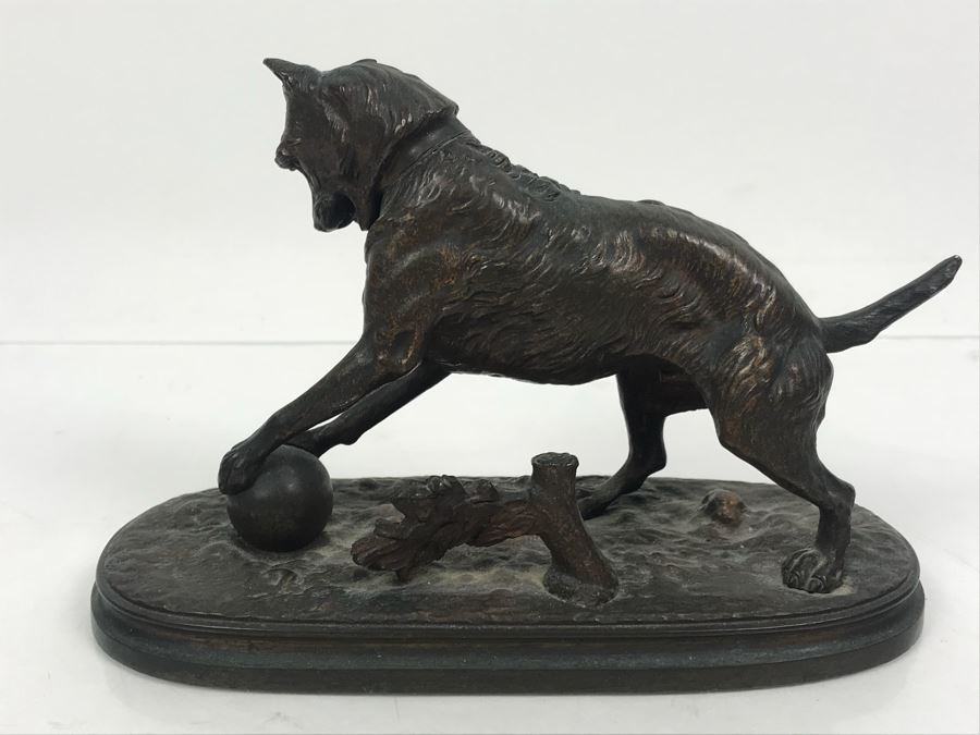 Signed Arthur Waagen (German, 1833–1898) Bronze Statue Of Dog Playing With A Ball Titled 'Chien Jouant Avec Une Boule' 6.3' X 9.3' [Photo 13]