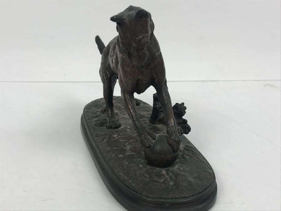 Signed Arthur Waagen (German, 1833–1898) Bronze Statue Of Dog Playing With A Ball Titled 'Chien Jouant Avec Une Boule' 6.3' X 9.3' [Photo 6]