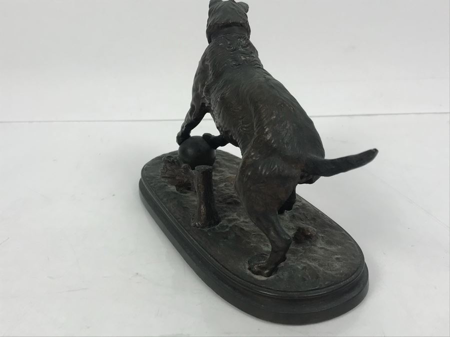 Signed Arthur Waagen (German, 1833–1898) Bronze Statue Of Dog Playing With A Ball Titled 'Chien Jouant Avec Une Boule' 6.3' X 9.3' [Photo 15]