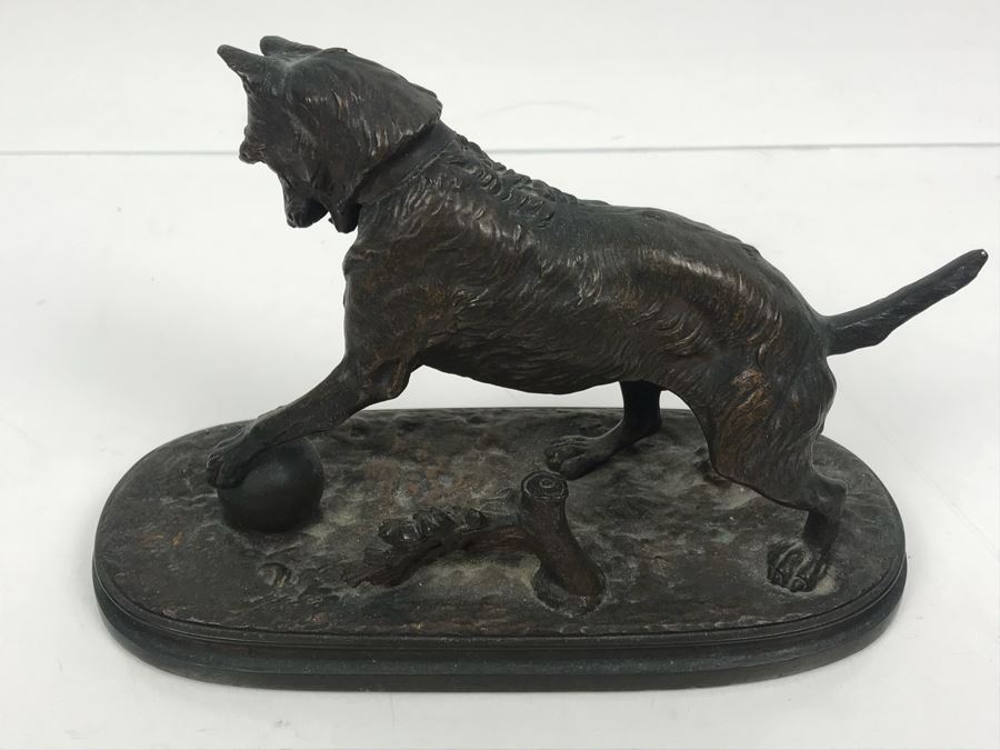 Signed Arthur Waagen (German, 1833–1898) Bronze Statue Of Dog Playing With A Ball Titled 'Chien Jouant Avec Une Boule' 6.3' X 9.3' [Photo 14]