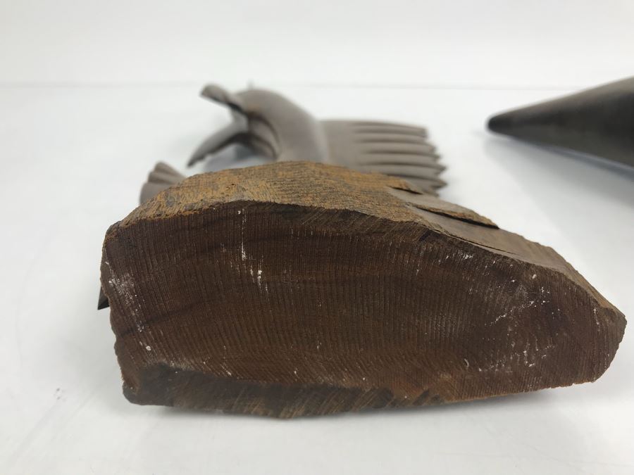 Carved Ironwood Sailfish And Seal Plus Metal Fisherman Sculpture [Photo 10]