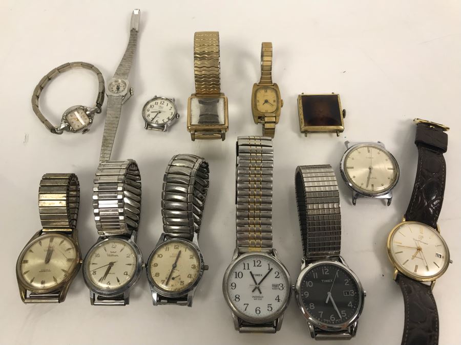 Collection Of Various Mens And Womens Watches And Watch Bands Including Mens Elgin Sportsman And Pair Of Waltham Watches