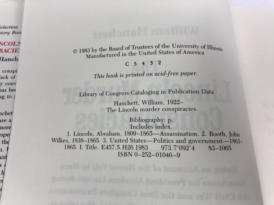 Signed Book The Lincoln Murder Conspiracies Signed By William Hanchett [Photo 5]