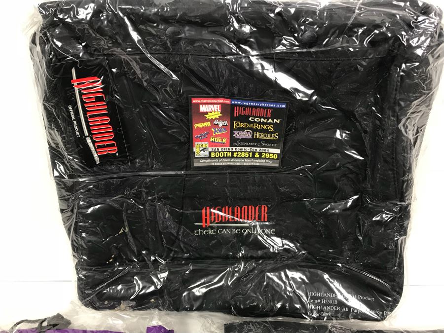 (3) Movie Promotional All Purpose Laptop Bags From Movie Highlander And (1) Purple Promotional Bag For XENA Warrior Princess New Old Stock [Photo 3]