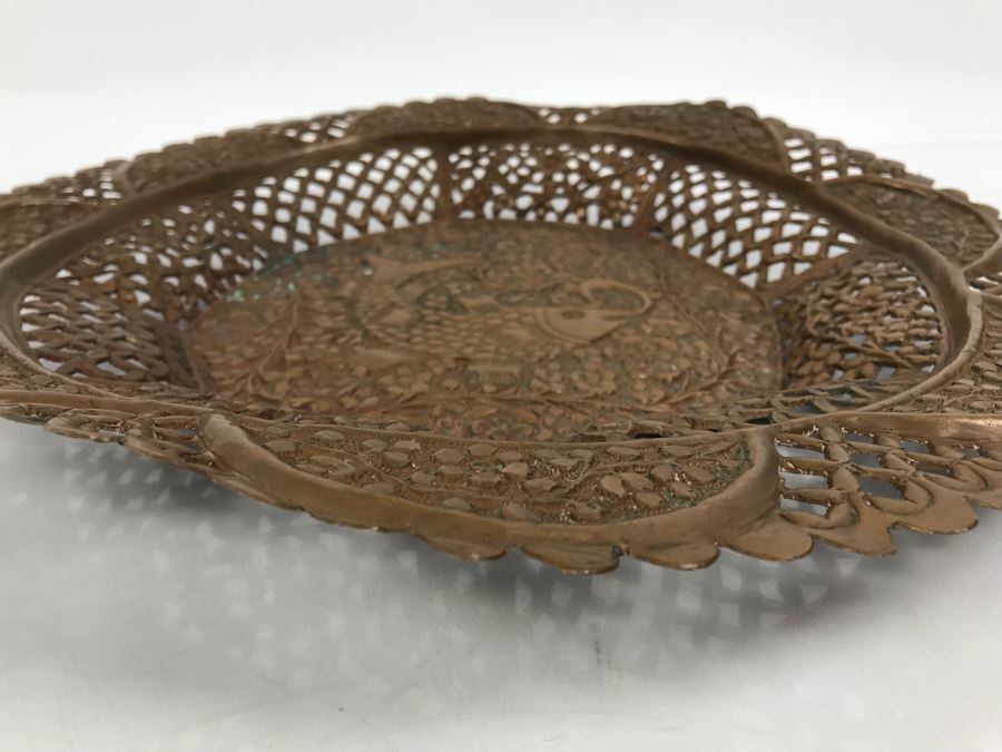 Detailed Hammered Copper Charger Plate Floral Fish Motif [Photo 5]