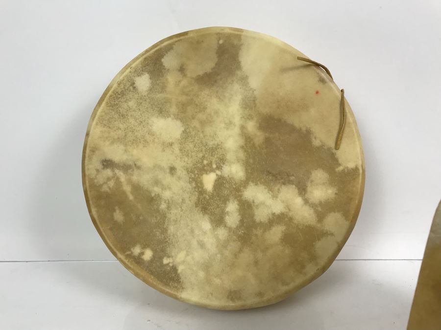 Pair Of Handmade Leather Wooden Drums With (4) Handmade Drum Sticks [Photo 7]