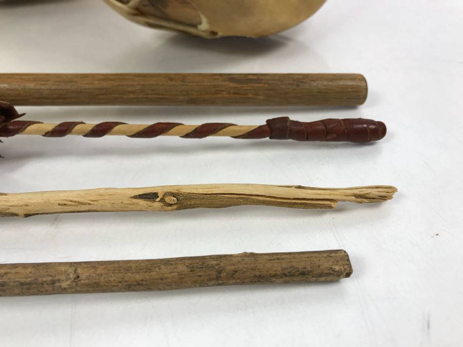 Pair Of Handmade Leather Wooden Drums With (4) Handmade Drum Sticks [Photo 10]