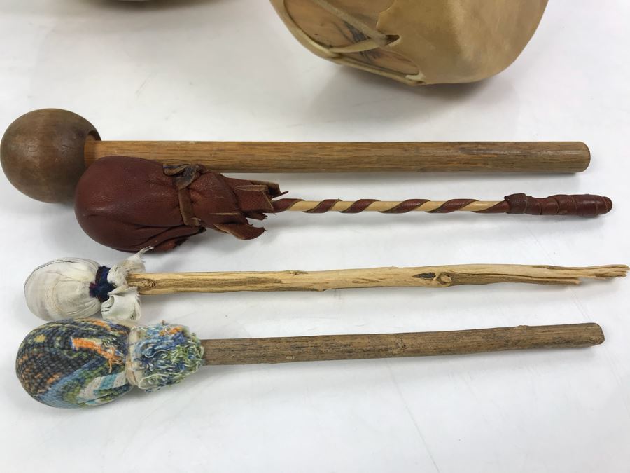 Pair Of Handmade Leather Wooden Drums With (4) Handmade Drum Sticks [Photo 8]
