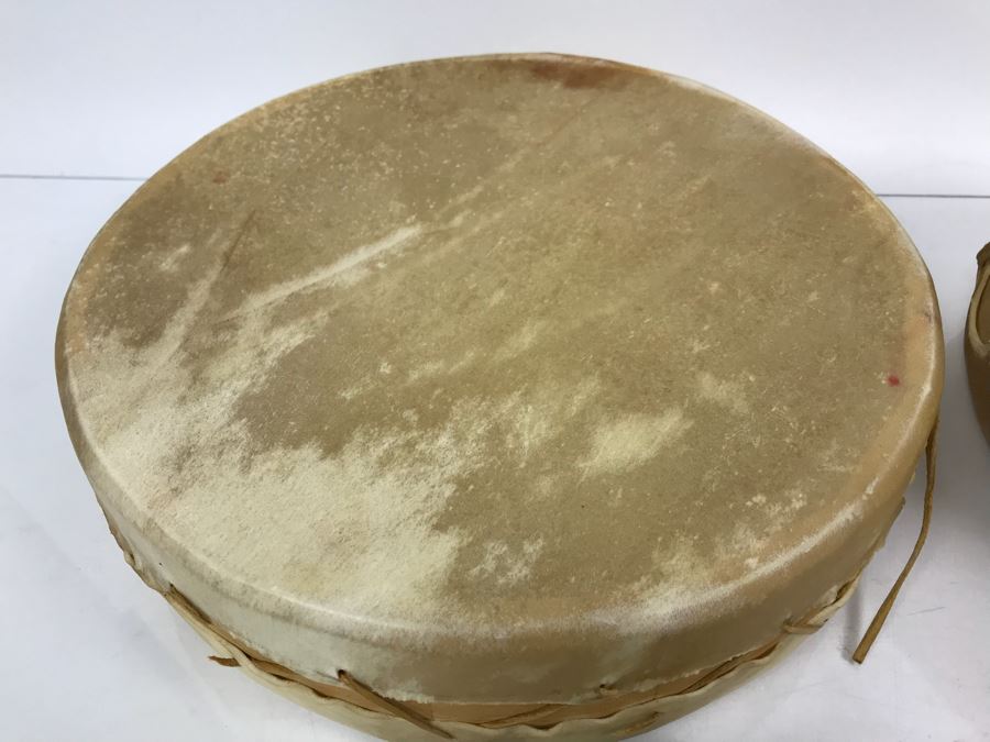 Pair Of Handmade Leather Wooden Drums With (4) Handmade Drum Sticks [Photo 5]