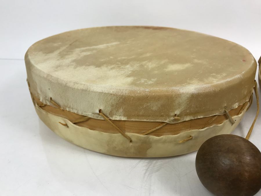 Pair Of Handmade Leather Wooden Drums With (4) Handmade Drum Sticks [Photo 4]