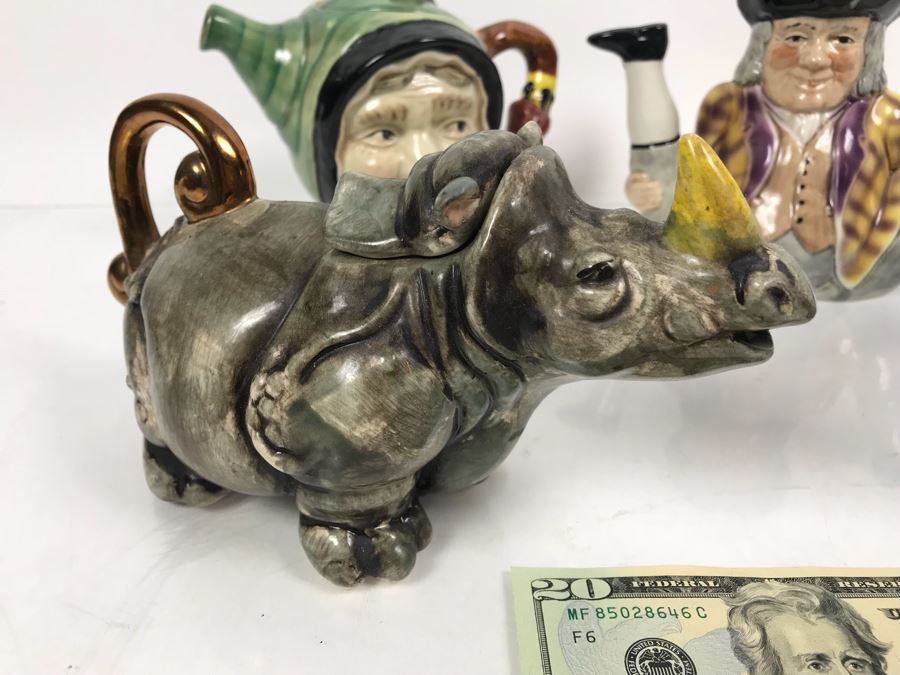Collection Of Figural English Teapots By Andy Titcomb, Tony Wood, Beswick Ware And Crown Dorset Fine Bone China Staffordshire England Dolphin Rhinoceros [Photo 3]